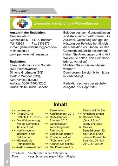 Inhalt - Evangelische Petri-Kirchengemeinde in Bochum ...