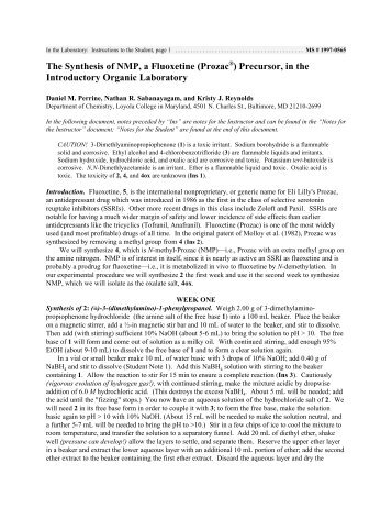 The Synthesis of NMP, a Fluoxetine (Prozac ) Precursor - URI ...