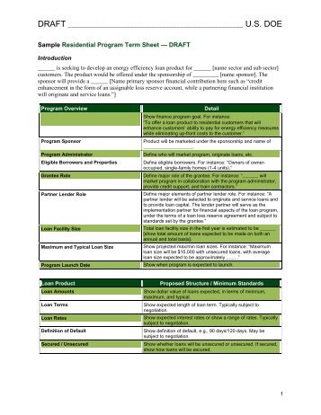 Sample Residential Program Term Sheet