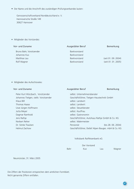 Geschäftsbericht 2004 - Volksbank Raiffeisenbank eG, Neumünster