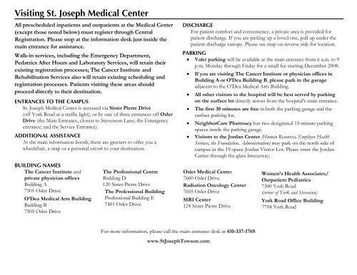 SJMC campus map with directions.indd - St. Joseph Medical Center