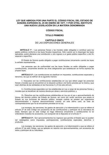 CÃ³digo Fiscal del Estado de Sonora - H. Congreso del Estado de ...