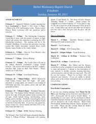 Bethel Missionary Baptist Church E-Bulletin