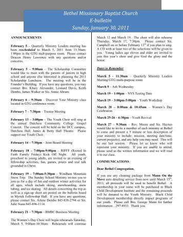 Bethel Missionary Baptist Church E-Bulletin