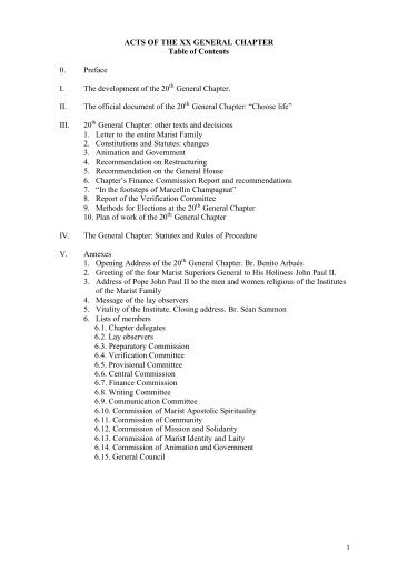 1 ACTS OF THE XX GENERAL CHAPTER Table of Contents 0 ...