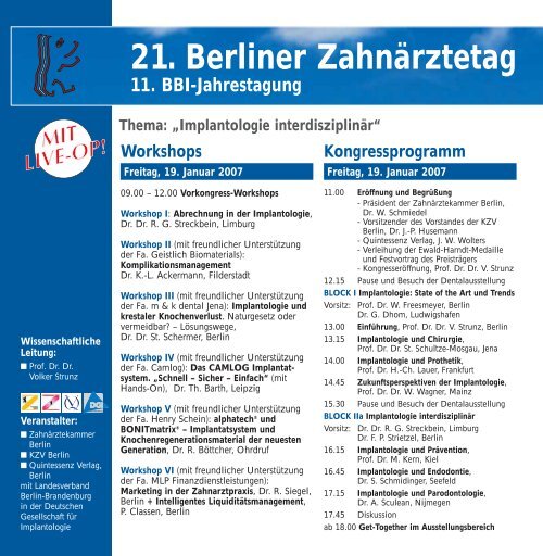 .21. Berliner Zahnärztetag .17. Berliner Zahntechnikertag - Berlin Klinik