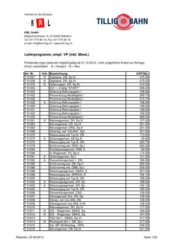 Tillig Verkaufspreisliste 2013 - auf kml-log
