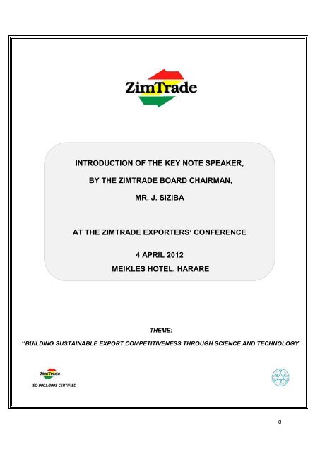 Introduction of Keynote Speaker - ZimTrade