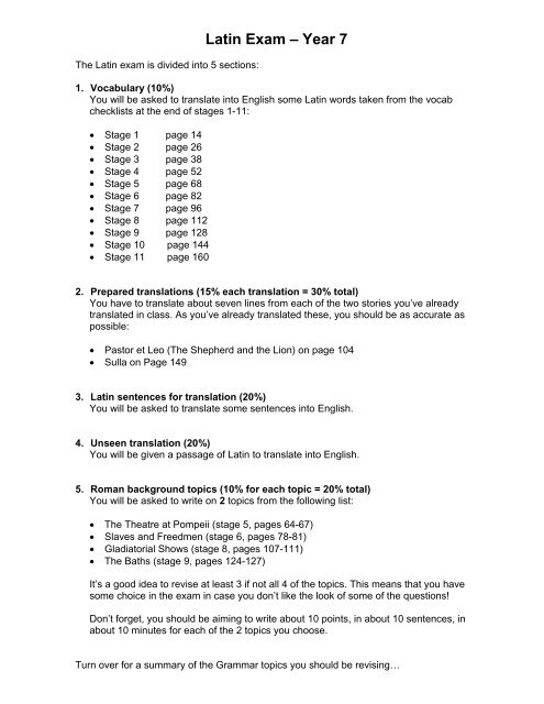 Latin Exam â Year 7