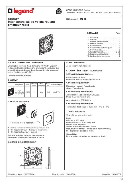 fiche produit inter centralise 67262 legrand