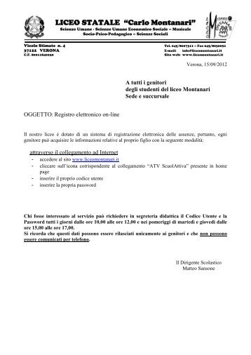 Registro elettronico on-line - Liceo Statale C. Montanari