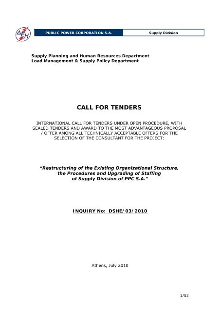 CALL FOR TENDERS