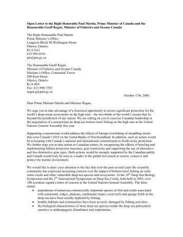 Letter from Canadian scientists to Canadian Prime Minister Paul ...