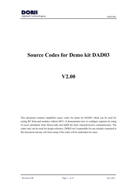 Si443x Sample Codes - Dorji