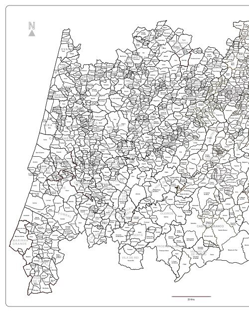 Mapa dos concelhos e freguesias do centro (p/b) - DRAP Centro