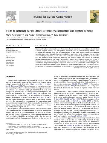 Visits to national parks Effects of park characteristics and spatial ...