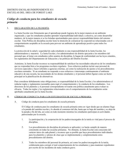 CÃ³digo de conducta para los estudiantes de escuela primaria