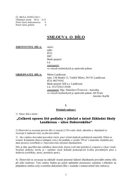 Smlouva o dílo (16/06/2011, pdf, 219.94 kB) - Město Lanškroun
