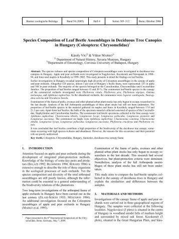 Species Composition of Leaf Beetle Assemblages in Deciduous ...