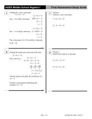 HUSD Middle School Algebra I Final Assessment Study Guide