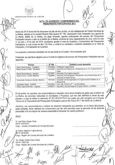 ACTA DE ACUERDOS Y COMPROMISOS DEL PRESUPUESTO ...