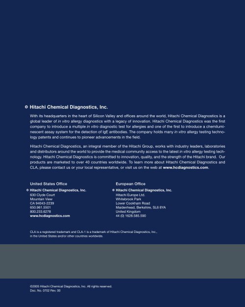 CLAÂ® Allergen-Specific IgE Assay Brochure - Hitachi Chemical ...