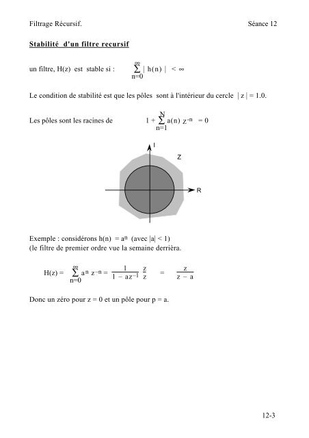 Traitement du Signal Le Filtrage Recursif - PRIMA