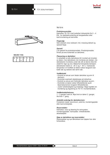 Dorma montÃ¸rhÃ¥ndbok 2001 - Mamut ServiceSuite WebShop