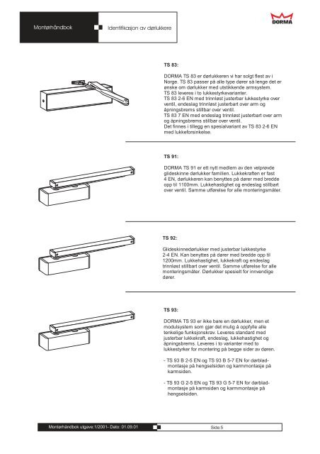 Dorma montÃ¸rhÃ¥ndbok 2001 - Mamut ServiceSuite WebShop