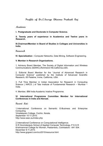 Profile of Dr.E.George Dharma Prakash Raj - Csbdu.in