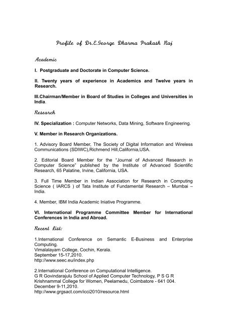 Profile of Dr.E.George Dharma Prakash Raj - Csbdu.in