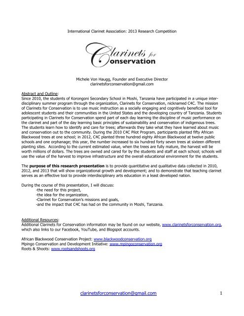 Clarinets for Conservation - International Clarinet Association