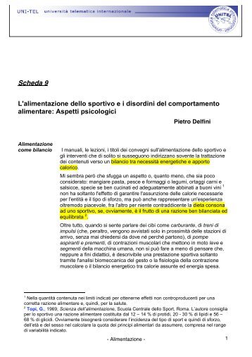 Scheda 9 L'alimentazione dello sportivo ei disordini ... - life and fitness