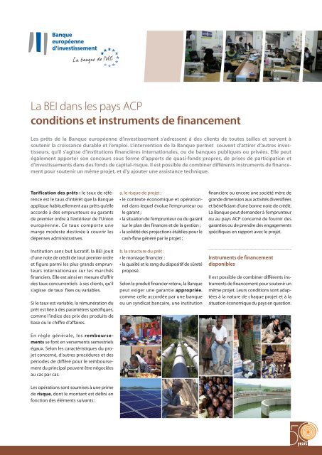 La BEI dans les pays ACP conditions et instruments de financement