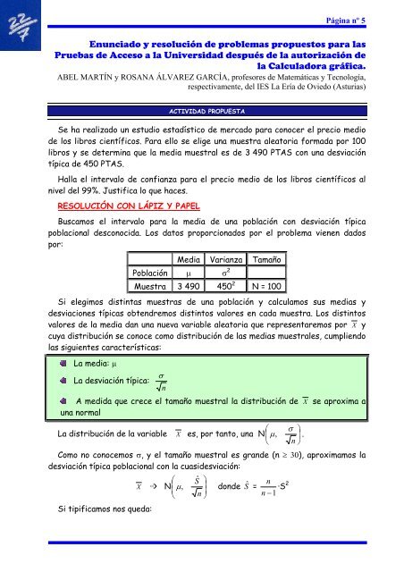 Enunciado y resolución de problemas propuestos ... - Aula matemática