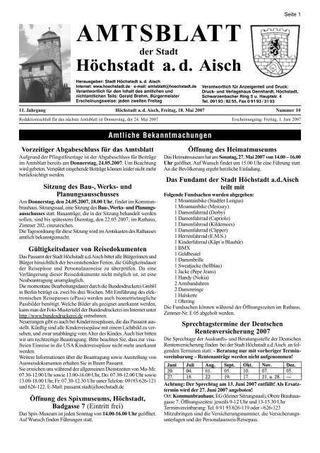 Amtsblatt Der Stadt Hochstadt Ad Aisch