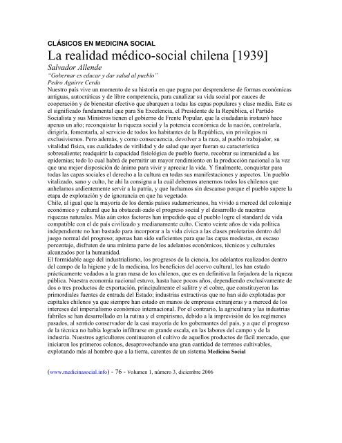 La realidad mÃ©dico social chilena (1939) - Facultad de Trabajo Social