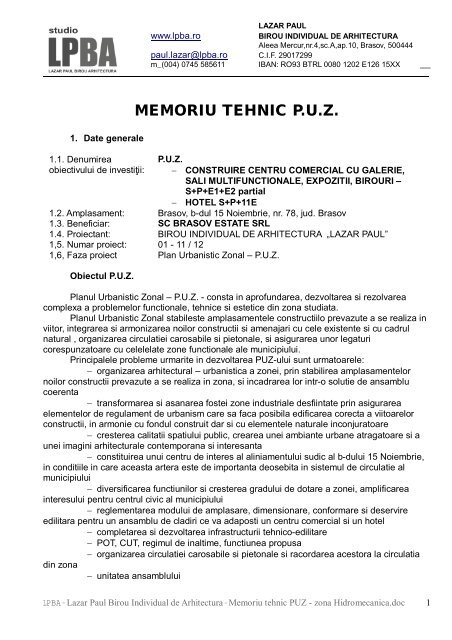 MEMORIU TEHNIC P.U.Z. - Primaria Municipiului Brasov