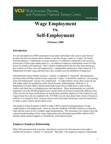 Wage Employment vs. Self-Employment - Worksupport.com
