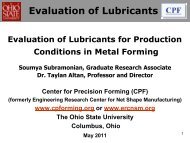 Evaluation of Lubricants - Net Shape Manufacturing - The Ohio State ...