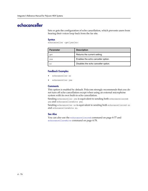 Integrator's Reference Manual for Polycom HDX ... - 1 PC Network Inc