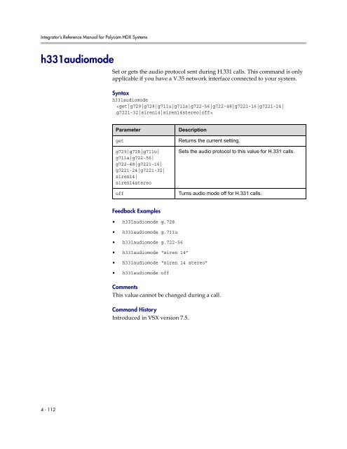 Integrator's Reference Manual for Polycom HDX ... - 1 PC Network Inc