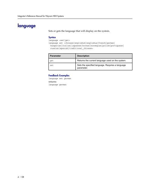 Integrator's Reference Manual for Polycom HDX ... - 1 PC Network Inc