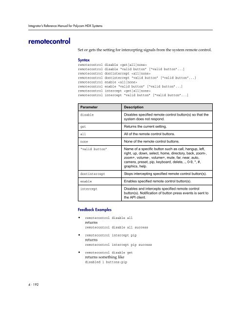 Integrator's Reference Manual for Polycom HDX ... - 1 PC Network Inc