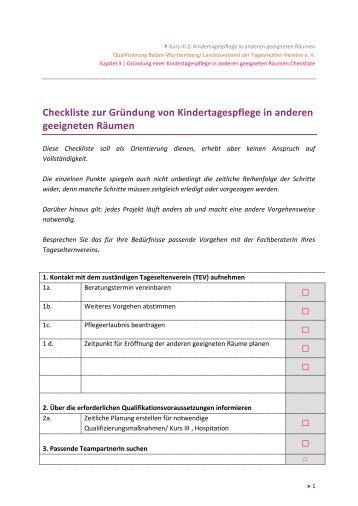 Checkliste zur Gründung von Kindertagespflege in anderen ...