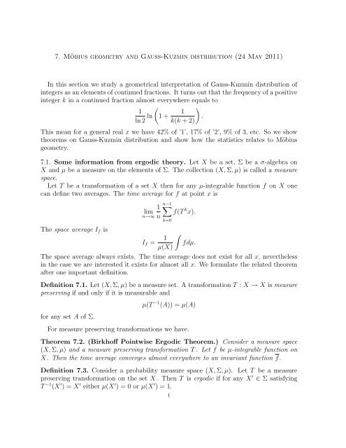 Moebius geometry and Gauss-Kuzmin distribution (pdf)