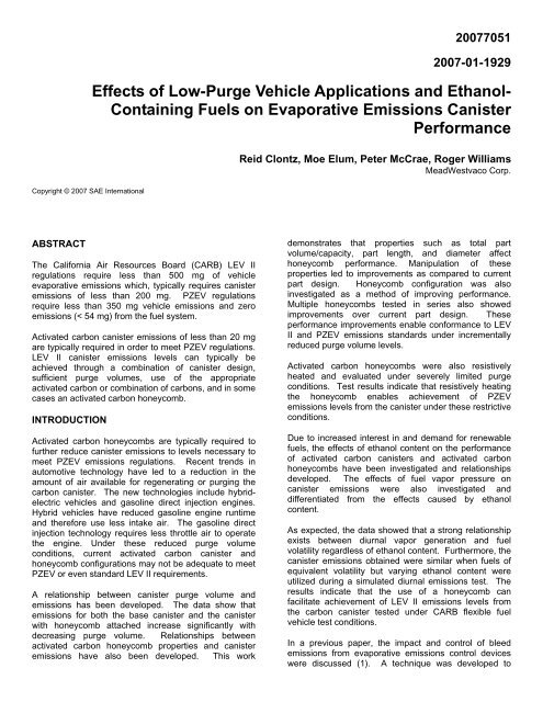 Effects of Low-Purge Vehicle Applications  and ... - MeadWestvaco
