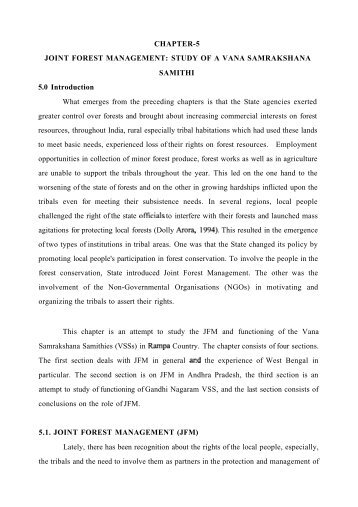 CHAPTER-5 JOINT FOREST MANAGEMENT: STUDY OF A VANA ...