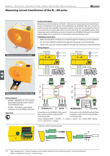 Measuring current transformers of the Wâ ¦AB series - Bender