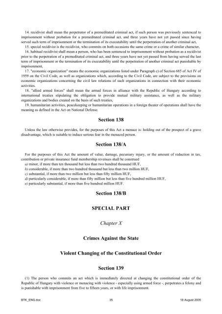 Act IV of 1978 on the Criminal Code GENERAL ... - Legislationline